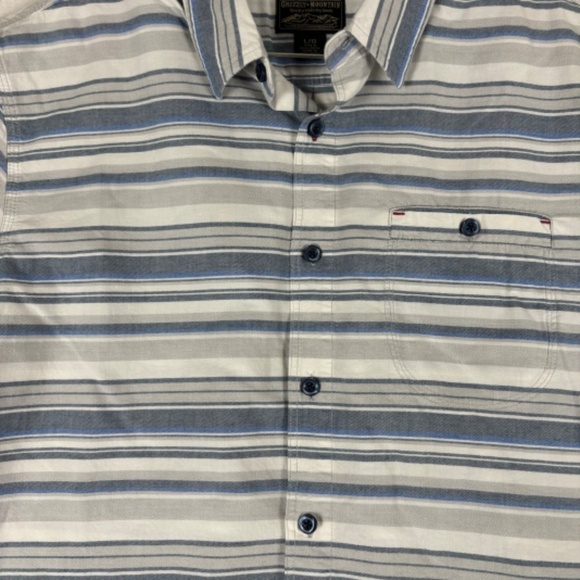 Grizzly Mountain Men's Short Sleeve Woven Shirt L White, Blue and Gray Stripes - Picture 4 of 12
